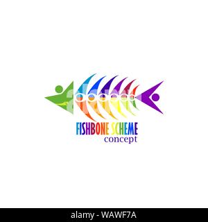 colorful fish bone concept symbols on a white background. Vector illustrations in flat design Stock Vector