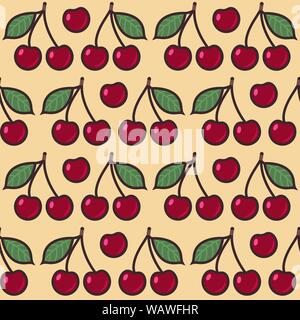 Seamless pattern background with cherries, colorful illustration, eps10, clipping mask applied Stock Vector