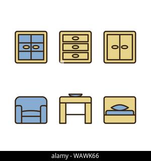 Set of design icons for Business, SEO and Social media marketing. Schematic representation of furniture. Vector EPS10 Stock Vector