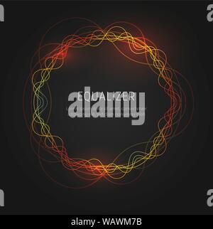 Wavy Lines Sound round bright wave or radio wave or voice wave, vector illustration on black background. Stock Vector