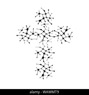 Christian symbol, black connection lines cross icon. Church logo template. Isolated vector illustration. Stock Vector