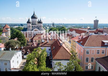 Upper town with Alexander Nevski Cathedral, Aleksander Nevski Cathedral, view from the tower of Toomkirik Cathedral, Tallinn, Estonia Stock Photo