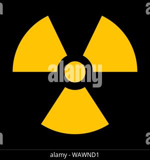 Yellow radiation sign isolated on dark background Stock Vector