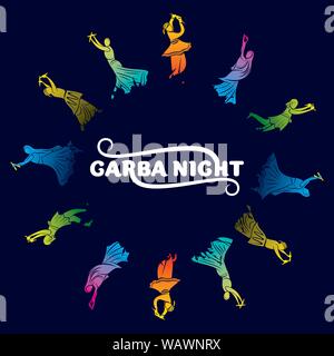 creative colorful navratri festival, couple playing garba or dandiya dance poster design Stock Vector