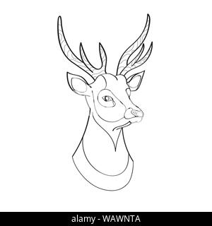 The illustration of a young red deer, crowned with horns. The illustration is made in the style line-art. Vector EPS10 Stock Vector