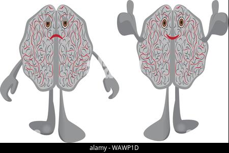 Brain affected with a stress and healthy optimistic brain vector illustration symbolizing education isolated on a white background Stock Vector