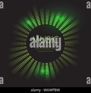 Green equalizer frame template. Disco Sound wave background. Vector illustration on black background. Stock Vector
