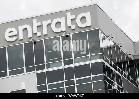 A logo sign outside of the headquarters of Entrata, Inc., in Lehi, Utah on July 27, 2019. Stock Photo