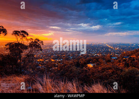 Adelaide viewed from Windy Point under dramatic sunset , South Australia Stock Photo