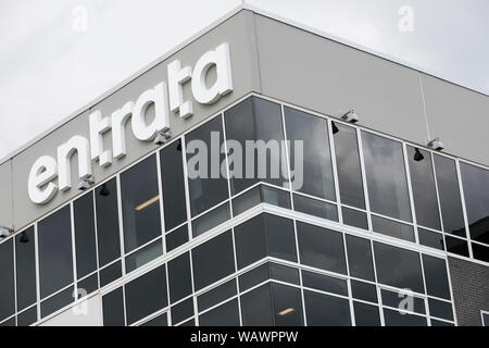 A logo sign outside of the headquarters of Entrata, Inc., in Lehi, Utah on July 27, 2019. Stock Photo