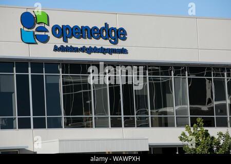 A logo sign outside of the headquarters of OpenEdge Inc., in Lindon, Utah on July 27, 2019. Stock Photo
