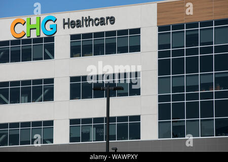 A logo sign outside of the headquarters of CHG Healthcare in Midvale, Utah on July 28, 2019. Stock Photo