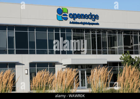 A logo sign outside of the headquarters of OpenEdge Inc., in Lindon, Utah on July 27, 2019. Stock Photo