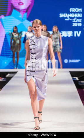 Edinburgh, UK. 22nd Aug, 2019. The graduates from the Shanghai International College of Fashion and Innovation (SCF) have taken classic Chinese silhouettes, fabrics and colour and given them a modern twist. The fashion showcase - From Shanghai with Love - is a collaboration between Donghua University and the Confucius Institute for Scotland in the University of Edinburgh. The shows take place on 23 and 24 August as part of the Festival Fringe. Credit: Rich Dyson/Alamy Live News Stock Photo