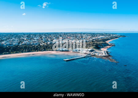 Black Rock wharf and suburb - aerial view Stock Photo