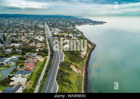 Aerial view of Olivers Hill luxury houses along scenic coastline in Melbourne, Australia Stock Photo