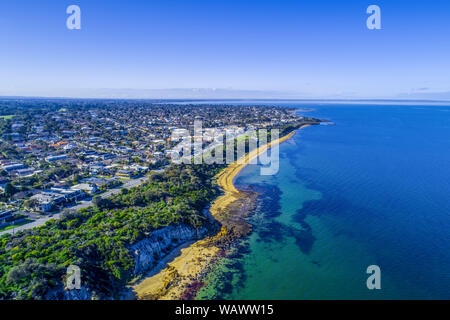 Aerial view of Black Rock suburb and beautiful Port Phillip Bay coastline in Melbourne, Australia Stock Photo