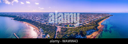 Wide aerial panorama of Black Rock coastline suburb in Melbourne, Australia Stock Photo