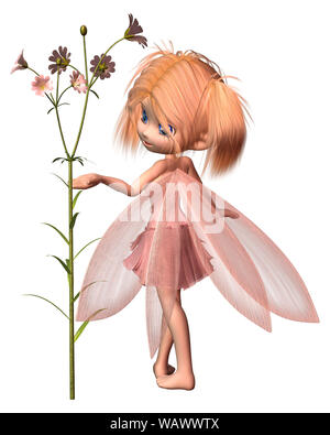 Pretty Toon Fairy with Pink Flowers Stock Photo