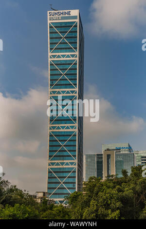 29 Apr 2014-glass covered office buildings at lower parel  Senapati Bapat Marg, Dadar West, Mumbai, Maharashtra-INDI asia Stock Photo