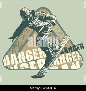 Snowboarder at jump on graphics background Stock Vector