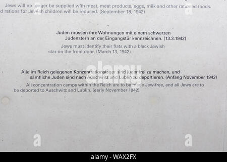 Some of the Nazi anti-Jewish State decrees (black star, Jew-free camps in the Reich) NS-Dokumentationszentrum München, Munich, Germany (INFO IN NOTES)
