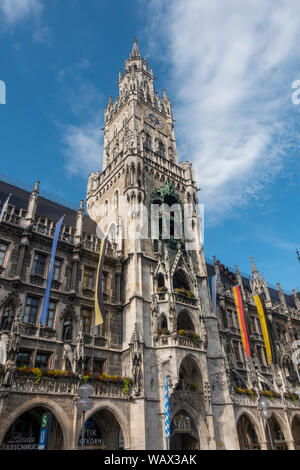 The Marienplatz facade of the Rathaus (with the Rathaus-Glockenspiel) in Munich, Bavaria, Germany. Stock Photo