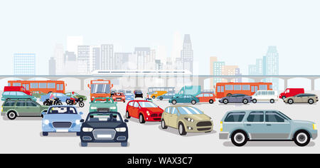 Cars in traffic jam at the intersection Stock Photo