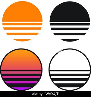 Classic Retro Sun Sunset isolated vector illustration in solid color, gradient color, and black and white versions Stock Vector
