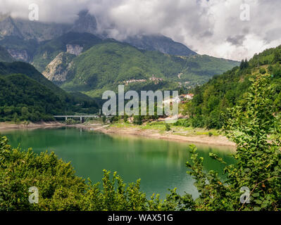 View of Lago ie Lake Vagli in Garfagnana, province of Lucca, Italy. Near Vagli Sotto village. Actually a madmade reservoir for hydroelectric energy. Stock Photo