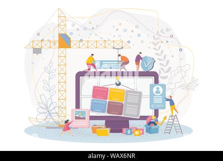 Tiny people are designing a website. Web design, development. Stock Vector