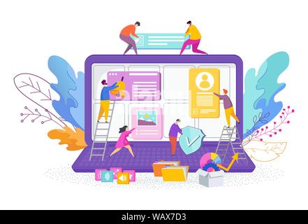 Tiny people are designing a website. Web design, development. Stock Vector