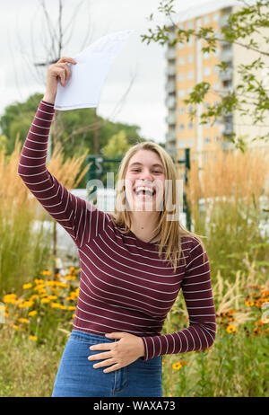 GCSE Results. Birmingham, UK. 22nd August 2019. Student Kat Lightfoot celebrates her GCSE results at Ark Kings Academy in Birmingham.  Credit: Simon Hadley/ Alamy Live News. Stock Photo