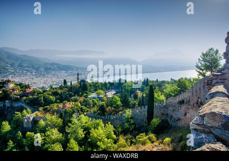 Beautiful view of the fortress and the city from above. Landscape of Turkey. The wall of old castle. Stock Photo