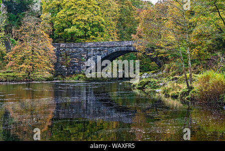 Beaver Bridge over Afon (River) Conwy in autumn near Betws-y-Coed Snowdonia National Park North Wales UK October 2018 Stock Photo