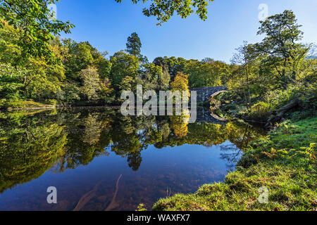Afon (River) Conwy and Beaver Bridge in autumn near Betws-y-Coed Snowdonia National Park North Wales UK October 2018 Stock Photo