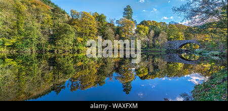 Afon (River) Conwy and Beaver Bridge in autumn near Betws-y-Coed Snowdonia National Park North Wales UK October 2018 Stock Photo