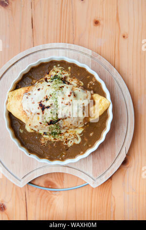 Japanese Kare Omu rice, Japanese omelette rice with curry Stock Photo