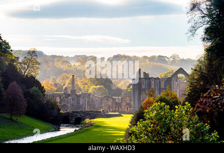 Ruins of Fountains Abbey at Studley Royal Water Garden, North Yorkshire, UK.