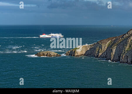 Stena Line ferry from Dublin Ireland passing North Stack on the way to Holyhead Harbour Anglesey North Wales UK October 2017 Stock Photo