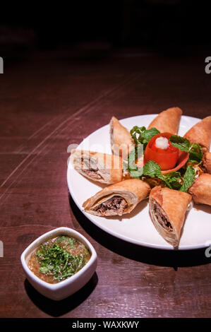 Tuna spring rolls, a great side order at asian restaurants Stock Photo