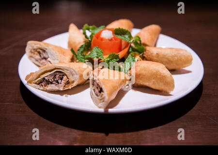 Tuna spring rolls, a great side order at asian restaurants Stock Photo