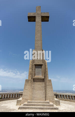 Cross Santuari de Sant Salvador Monastery, Santuario de San Salvador, near Felanitx,  Mallorca, Balearic Islands, Spain. Stock Photo