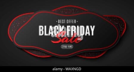 Abstract geometric banner for Black Friday sale. Wave shapes with red glitter. Fluid design for your business project. Vector illustration. EPS 10 Stock Vector