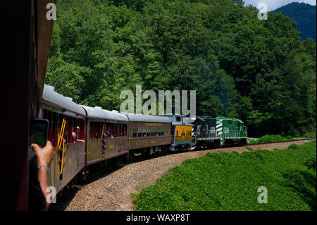 Bryson, North Carolina, USA - August 3, 2019:  Tourist enjoying the train ride through Nantahala National Forest. Stock Photo