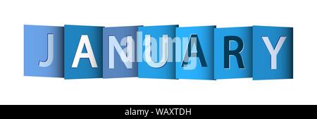 Banner with the banner JANUARY. Blue. Lettering for design and decoration. Stock Vector