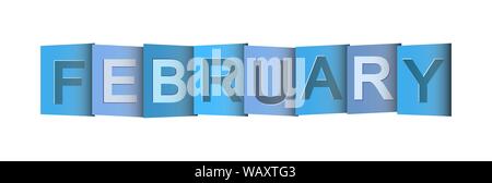 banner that says FEBRUARY. Blue. Lettering for design and decoration. Stock Vector
