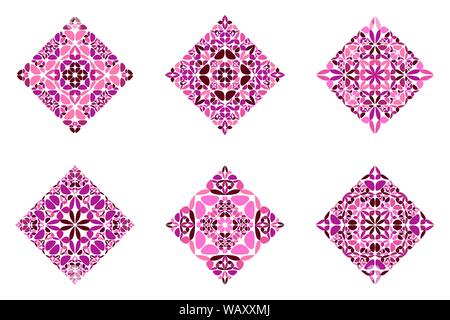 Ornate isolated flower diagonal square logo template set - abstract colorful ornamental geometrical geometric vector illustrations with curved shapes Stock Vector