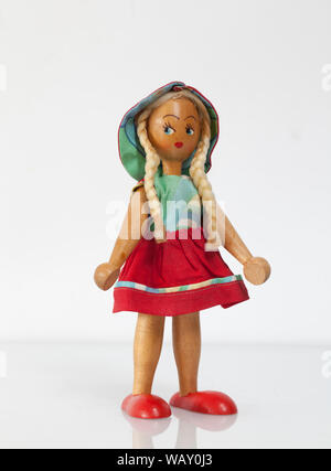 Vintage Articulated Polish Wooden Peg Doll Stock Photo