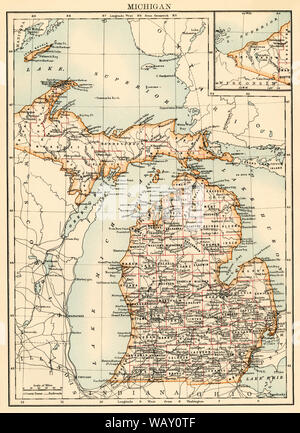 Map of Michigan, 1870s. Color lithograph